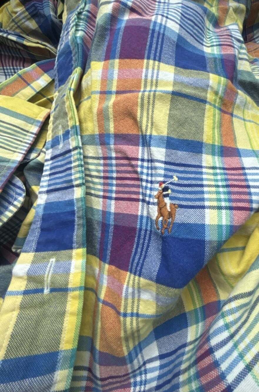 Ralph Lauren Mens L Classic Yellow & Blue Summer Madras Button Down Shirt/Jacket